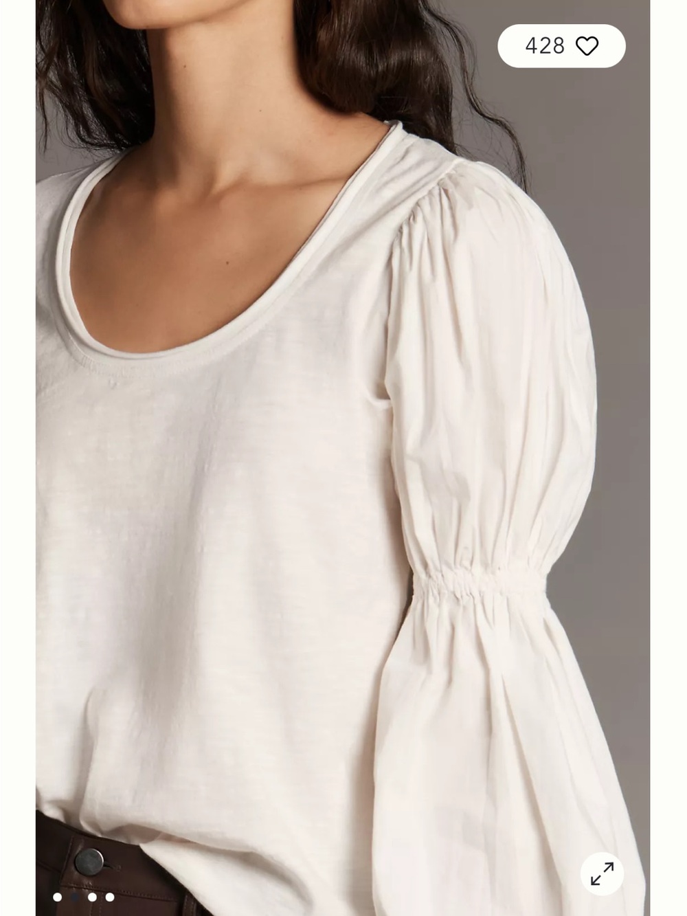 Pilcro Anthropologie Banded Puff Sleeve Cotton Top White Medium Boho cottagecore - Picture 3 of 13